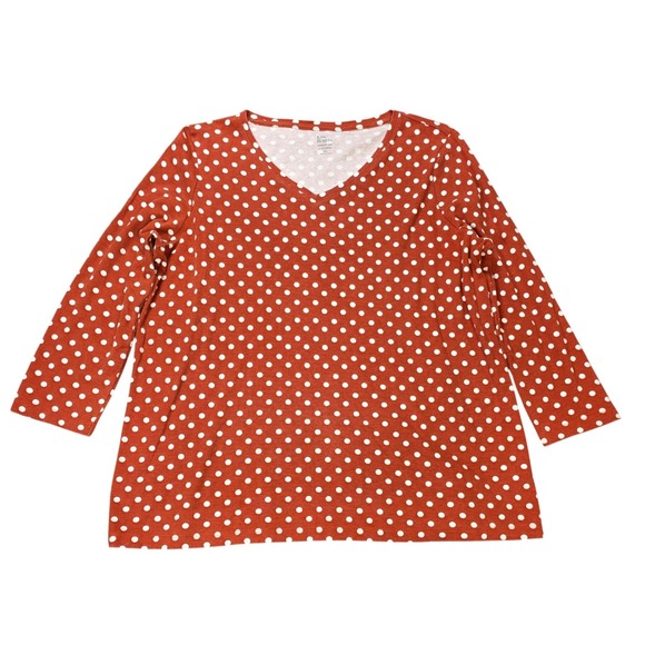 Kim Rogers Tops - Kim Rogers Polka Dot V-Neck Top Women's Size XL Rust Orange 3/4 Sleeve Cotton